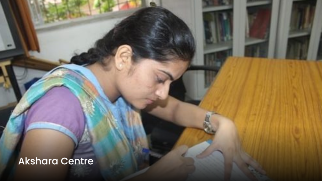Akshara Centre trains young women from disadvatanged sections in various skills and helps with jobs