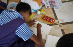 a schoolgirl doing her school work