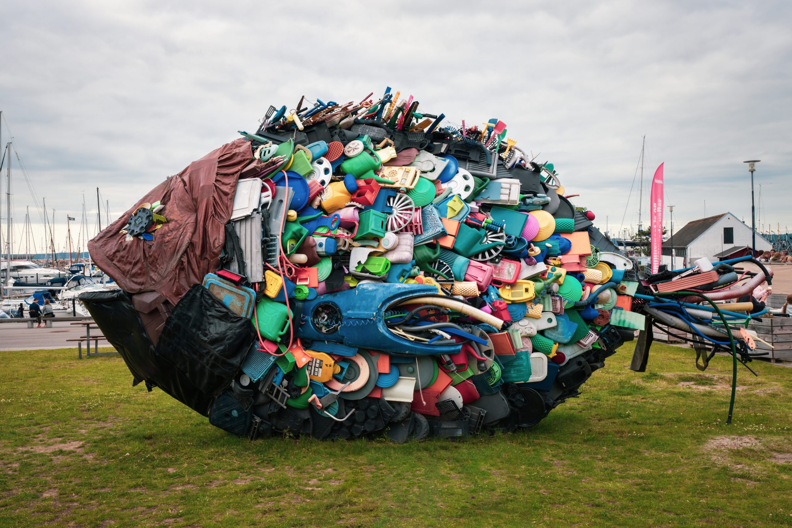 fish sculpture made from recycled waste