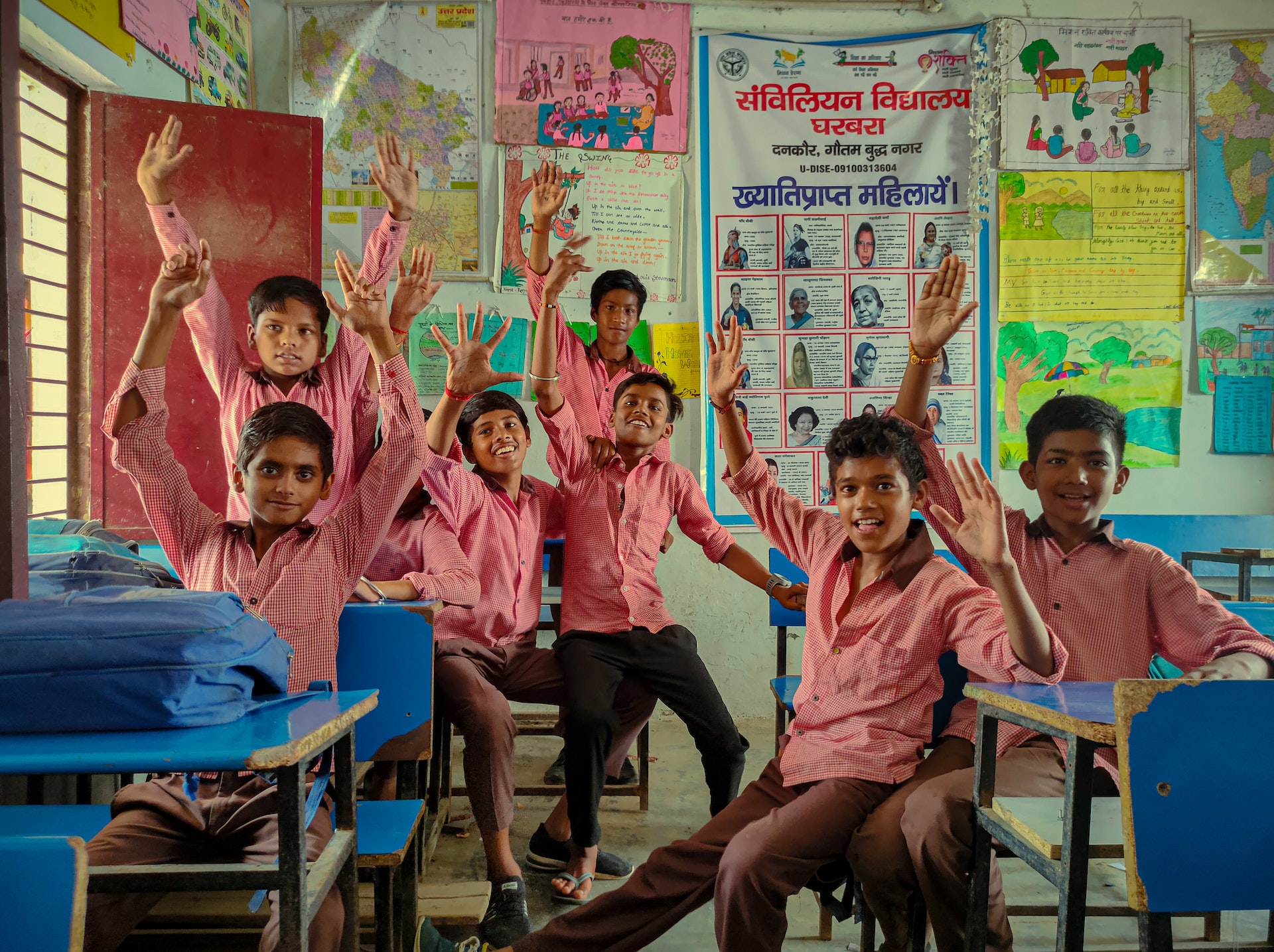 happy Indian children in a classroom