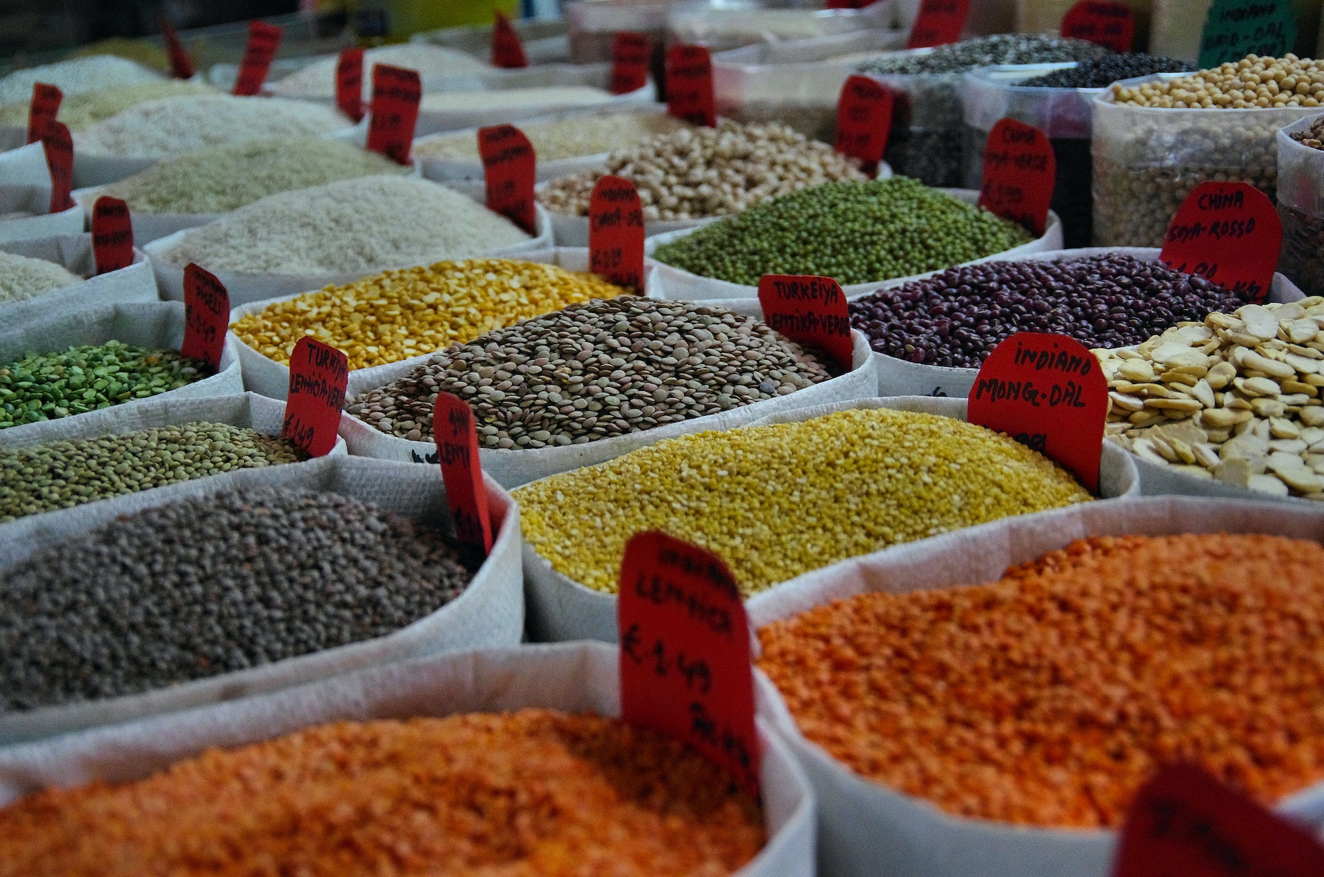 various colorful spices in bags