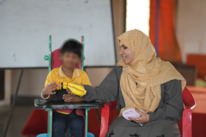 a mother and her child at Satya Special School