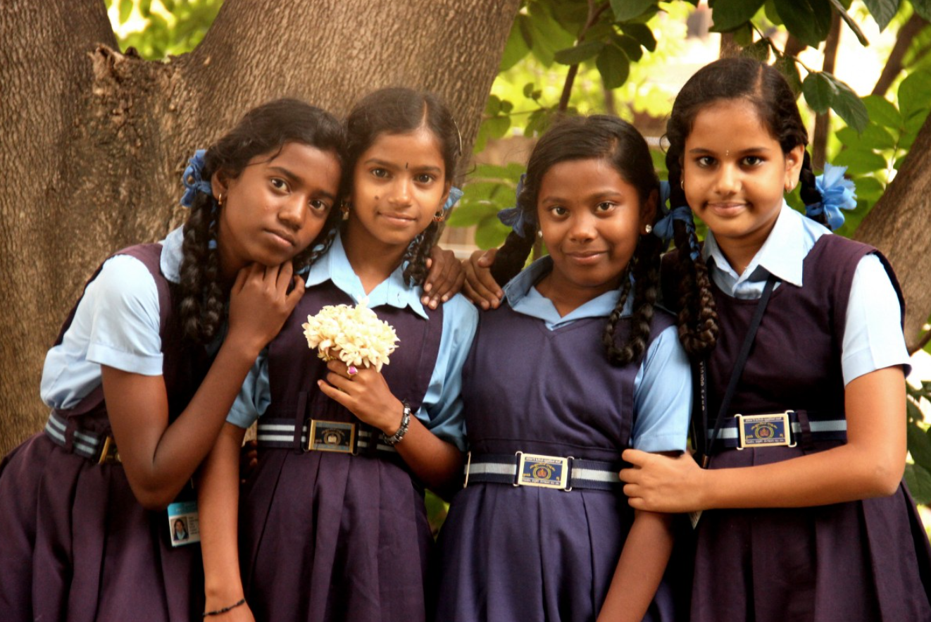 four Indian school girls