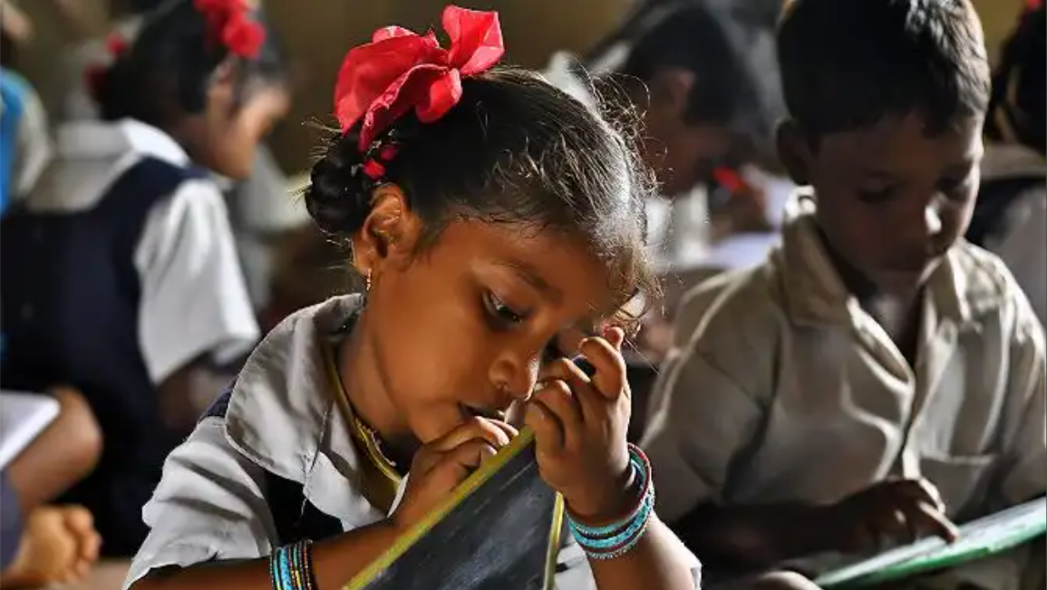 an Indian girl studying