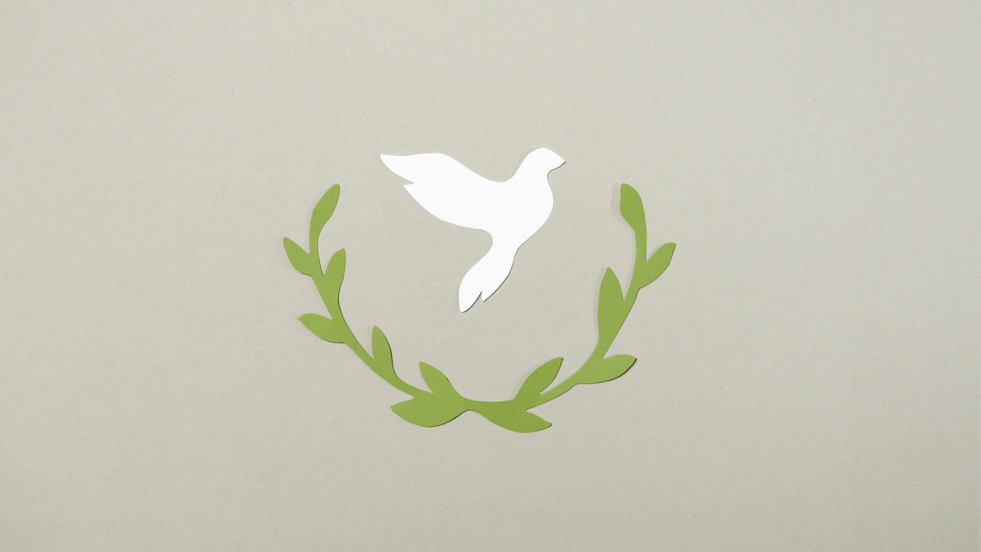 a peace dove against a beige background
