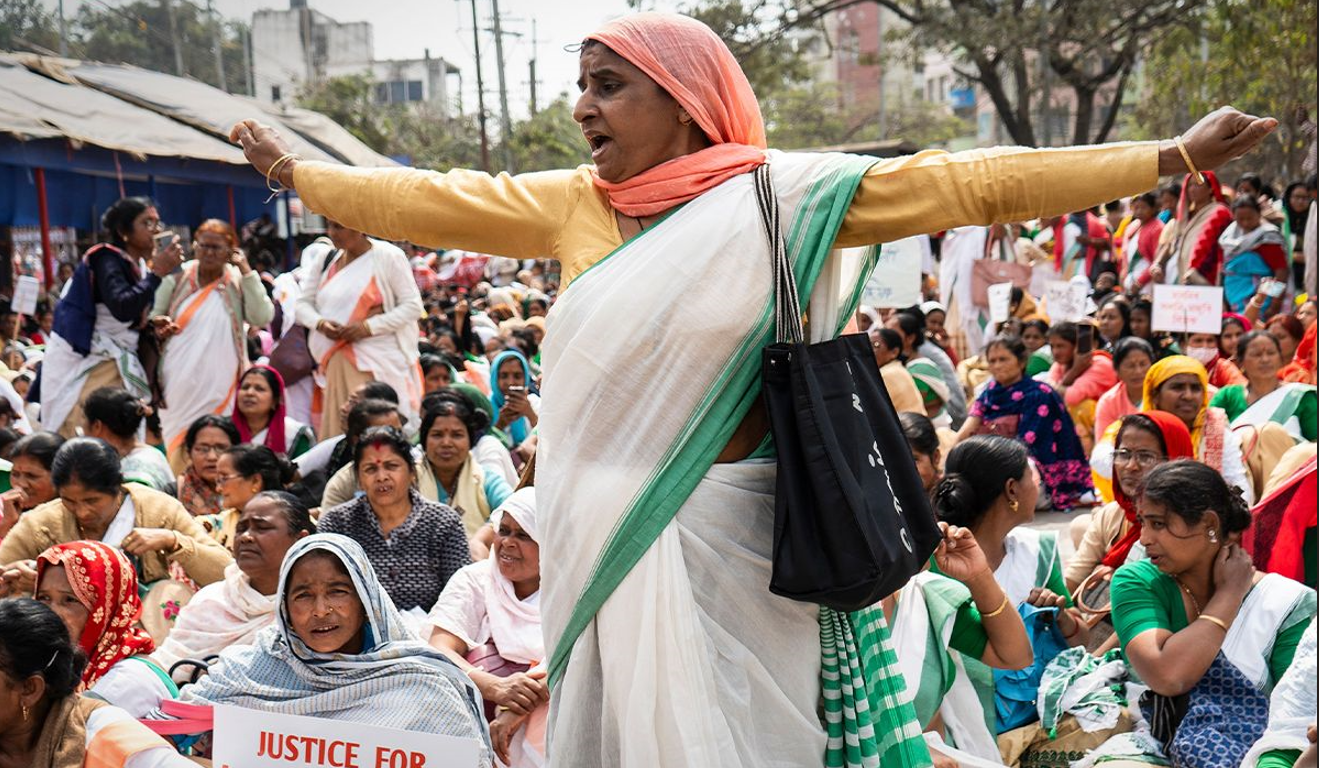 women in India at a protest