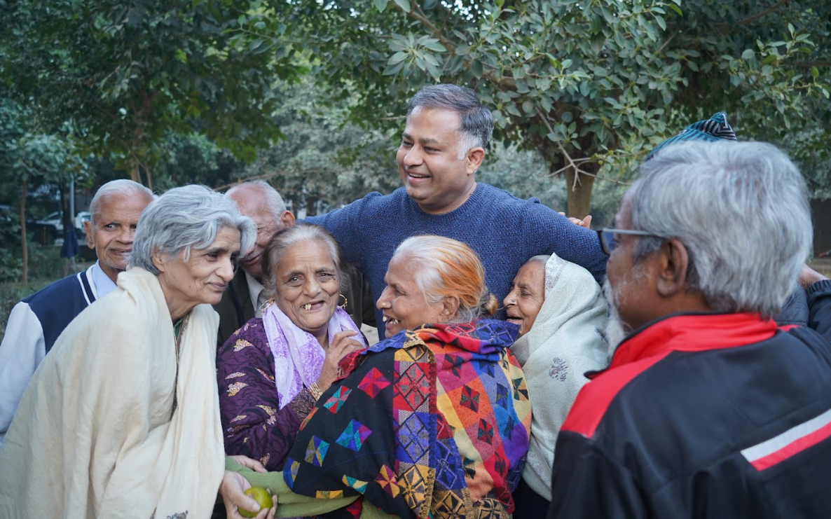a group of elderly people embracing